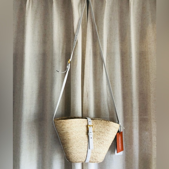 Altuzarra Handbags - Altuzarra Straw Crossbody with White Leather Trim and Gold Buckle